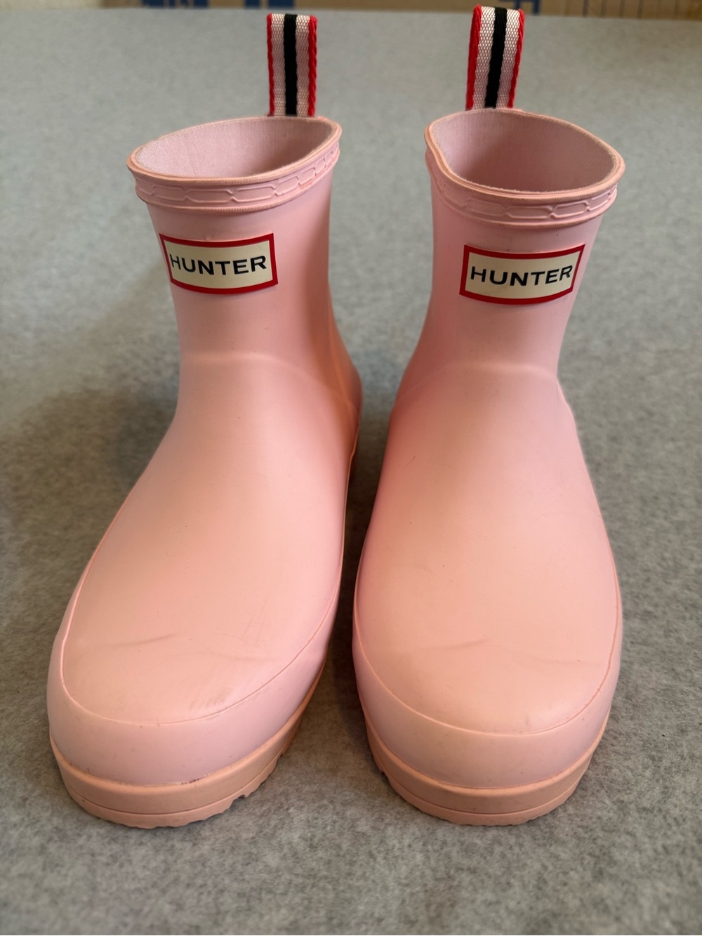 Hunter Pink Short Rain Boots with Logo Tabs